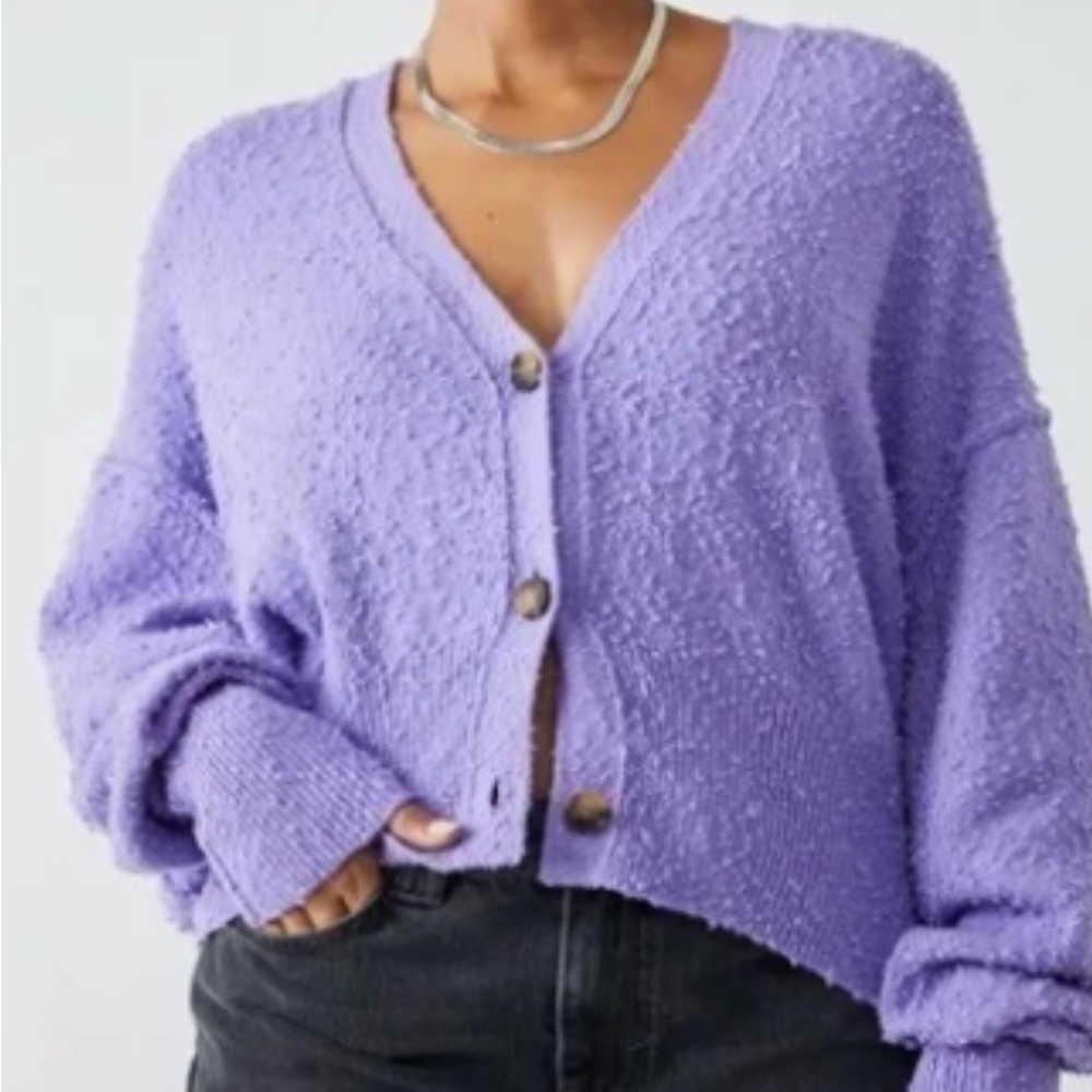 free people found my friend cardigan in purple/lilac. size small.